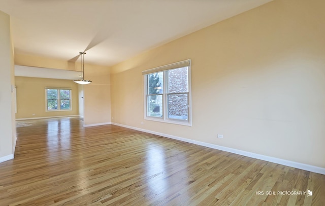 spare room with light hardwood / wood-style flooring