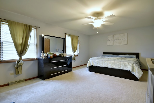 bedroom featuring carpet flooring and ceiling fan