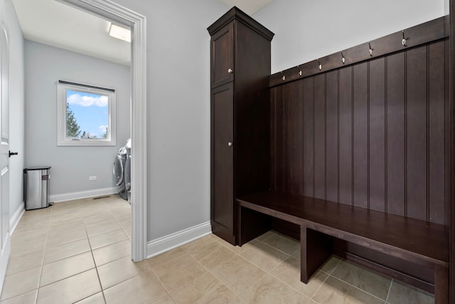 mudroom with light tile patterned floors