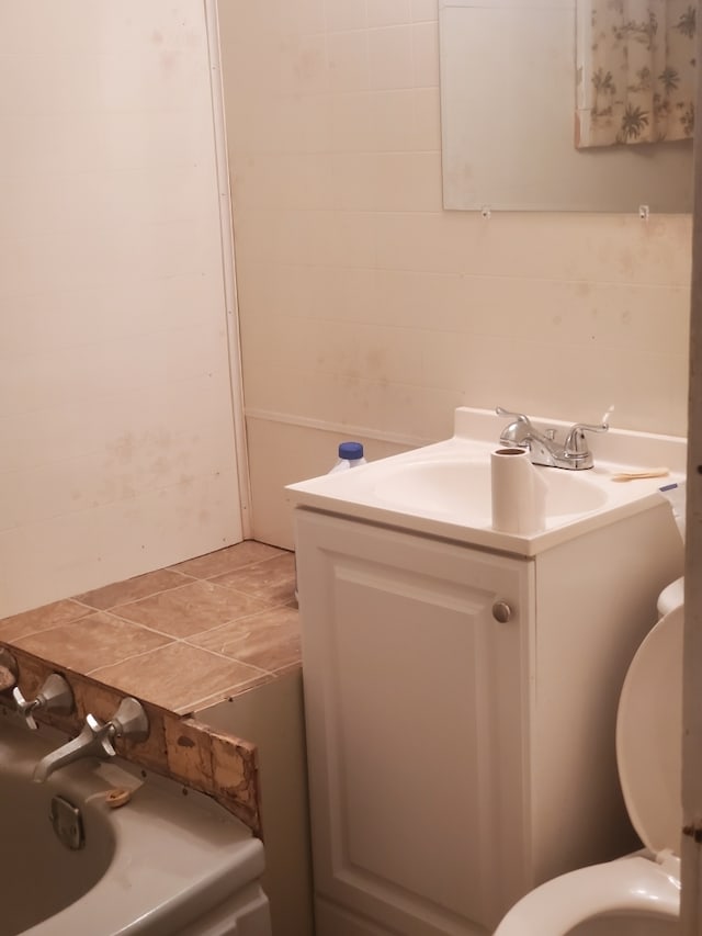 bathroom featuring a bathtub, vanity, and toilet