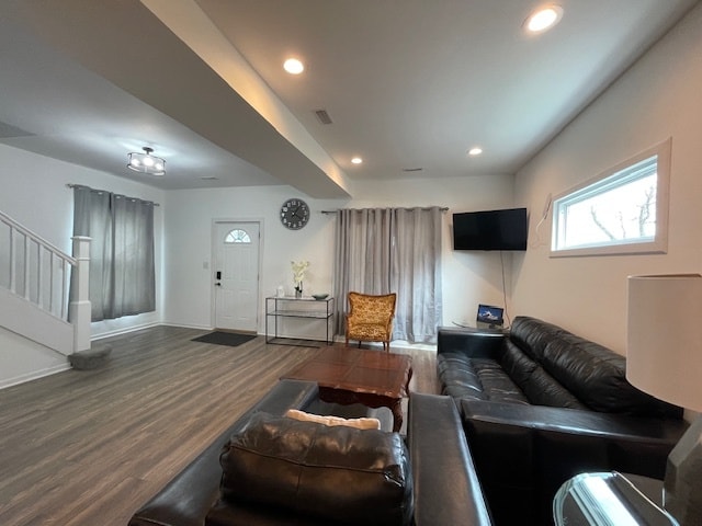 living room with hardwood / wood-style floors