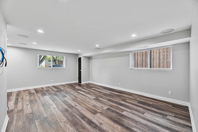 basement featuring dark wood-type flooring