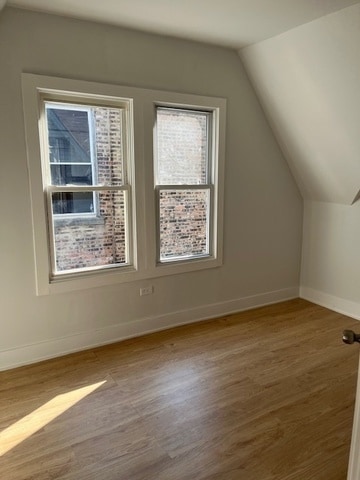 additional living space featuring wood-type flooring and vaulted ceiling