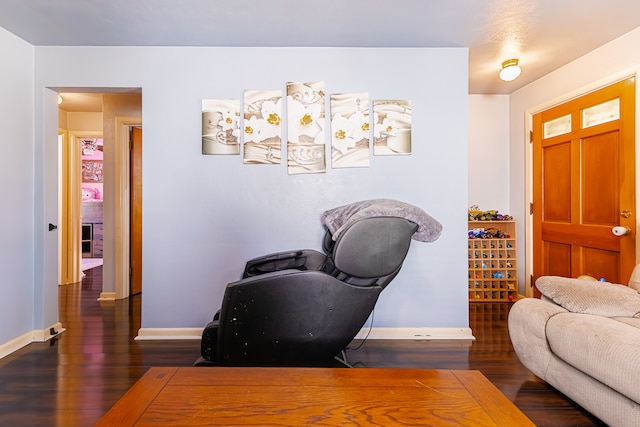 office space featuring dark wood-type flooring