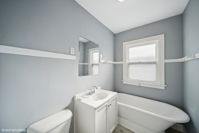 bathroom with vanity, toilet, and a bathtub