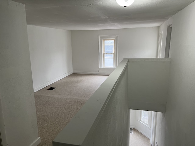 interior space featuring light colored carpet