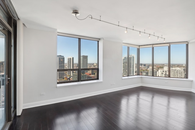 spare room with crown molding and dark hardwood / wood-style flooring