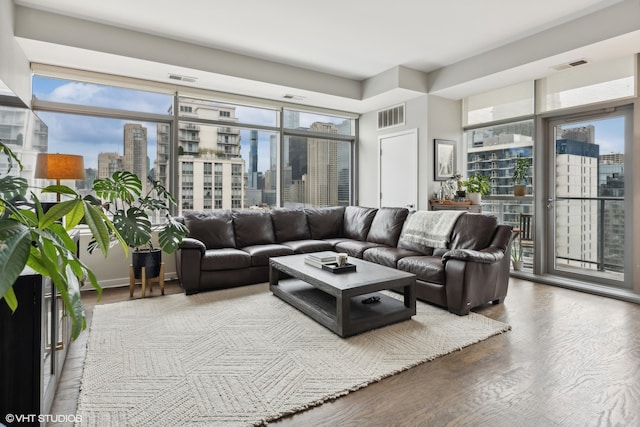 living room with wood-type flooring