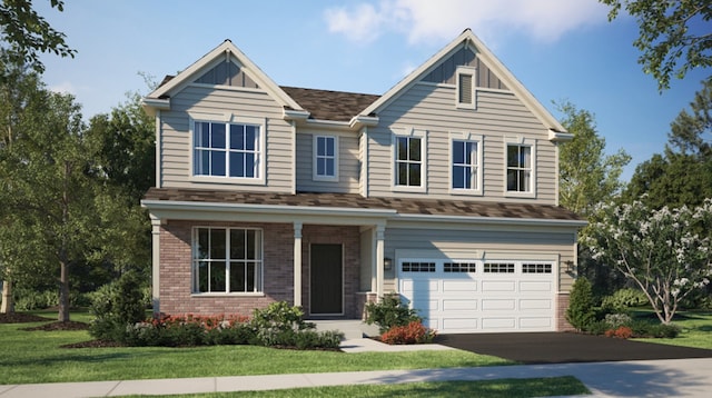 view of front facade with a front lawn and a garage