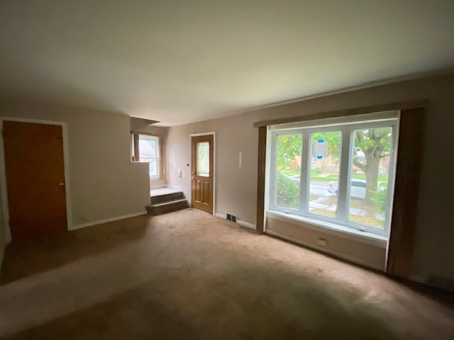 unfurnished living room with carpet flooring