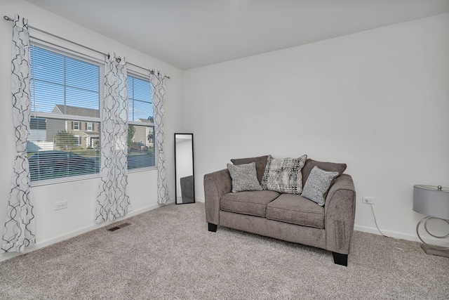 living area with carpet