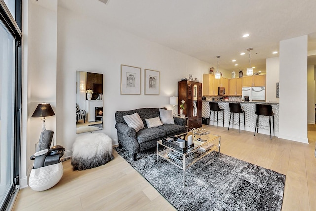 living room with light hardwood / wood-style flooring