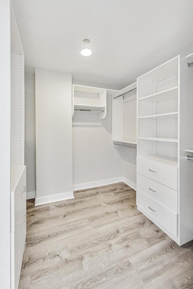 spacious closet featuring light hardwood / wood-style floors