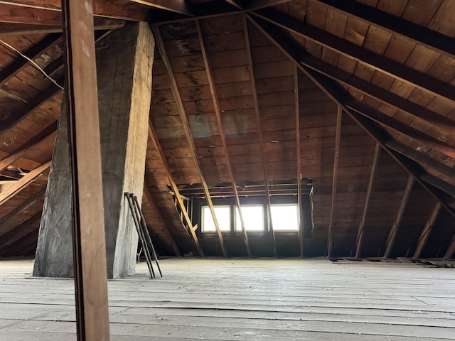 view of unfinished attic