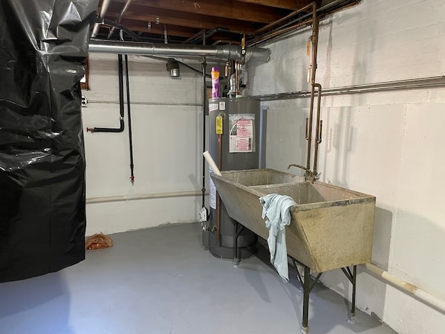 basement featuring gas water heater