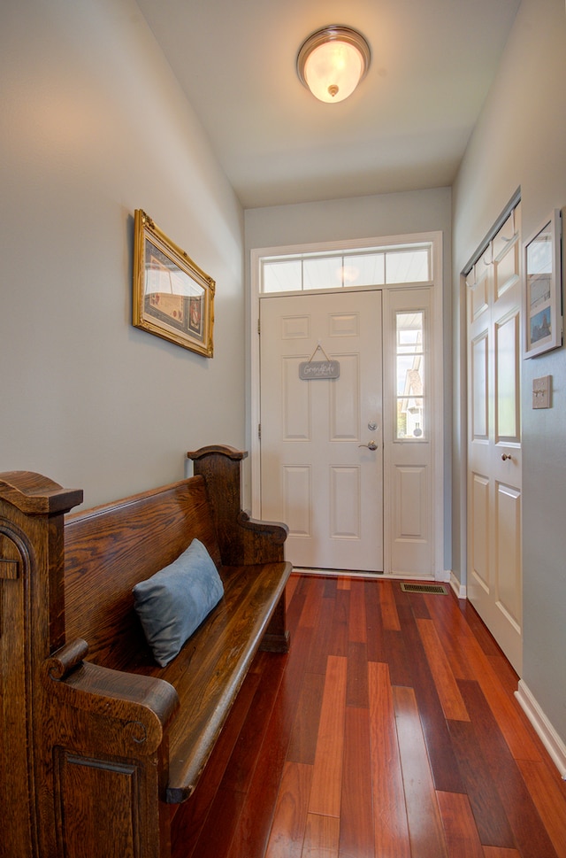 entrance foyer featuring dark wood-type flooring