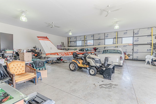 garage with ceiling fan