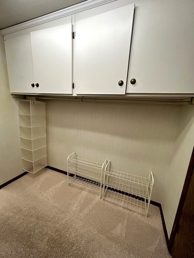 washroom featuring light colored carpet