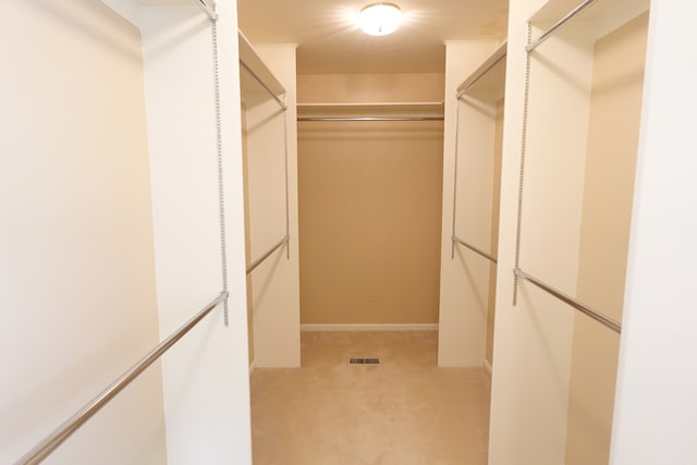 spacious closet featuring light carpet