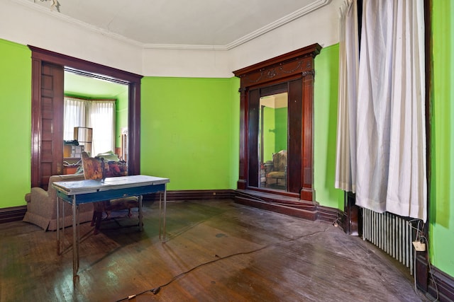 interior space with radiator and ornamental molding