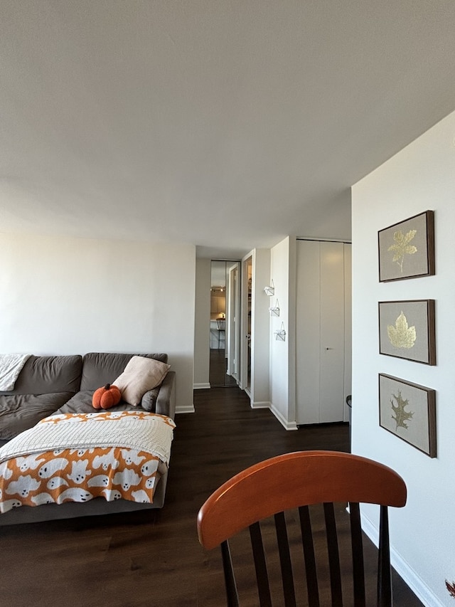 living room featuring dark wood-type flooring