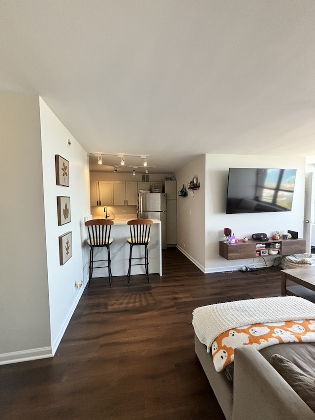 living room with dark wood-type flooring