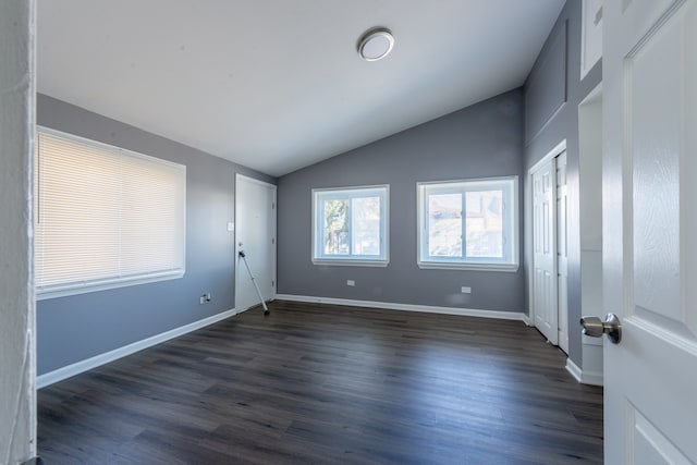 interior space featuring lofted ceiling and dark hardwood / wood-style floors