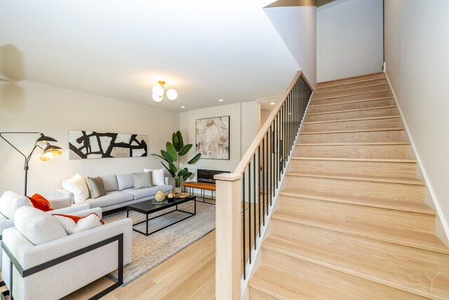 2715 Reese Ave, Evanston, IL 60201 - living room featuring stairs and wood finished floors