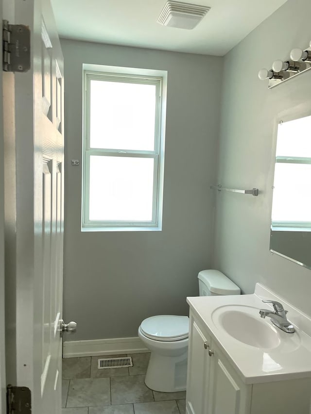 bathroom featuring tile patterned flooring, vanity, and toilet