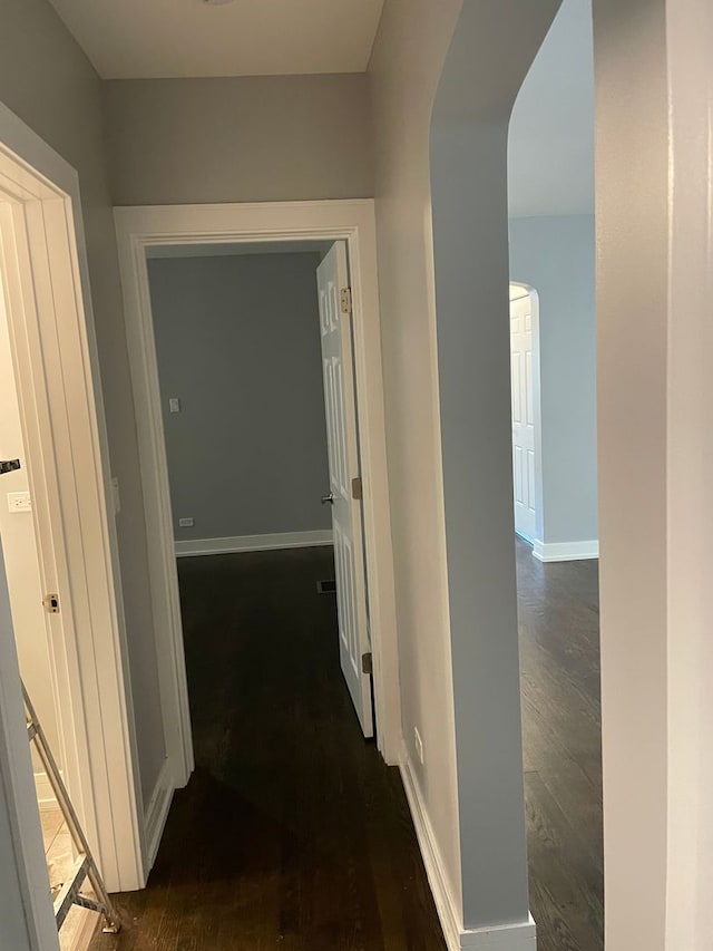 hallway with dark wood-type flooring