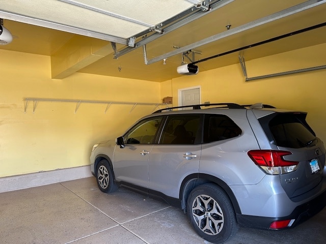 garage with a garage door opener