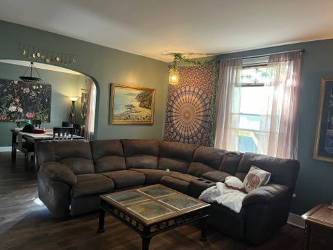 living room with hardwood / wood-style floors