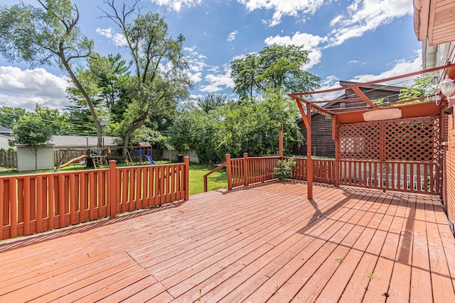 deck featuring a yard