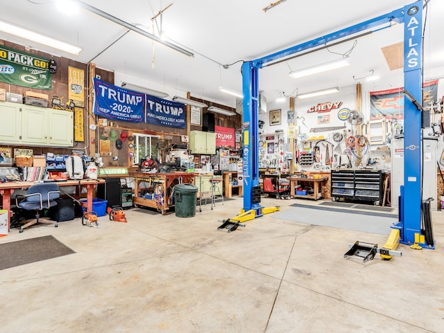 garage featuring a workshop area