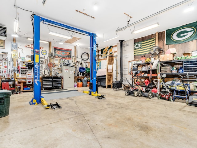 garage featuring a workshop area