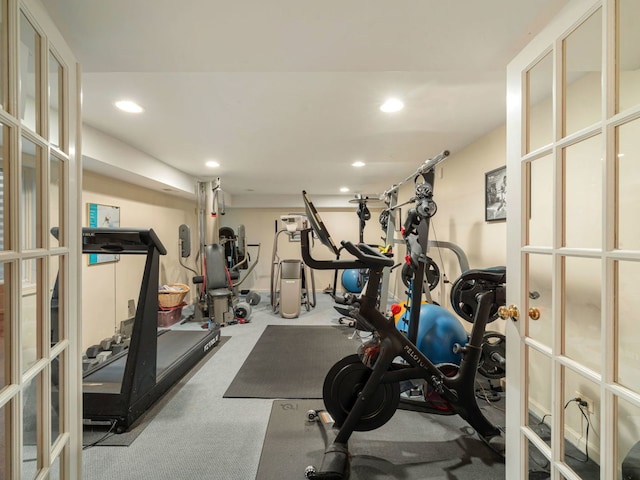 exercise room with french doors