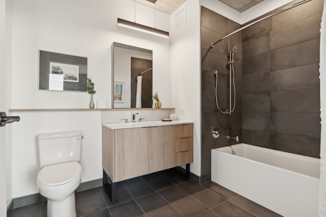 full bathroom with tile patterned flooring, vanity, shower / tub combo, and toilet