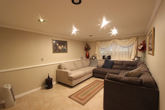 living room featuring ornamental molding