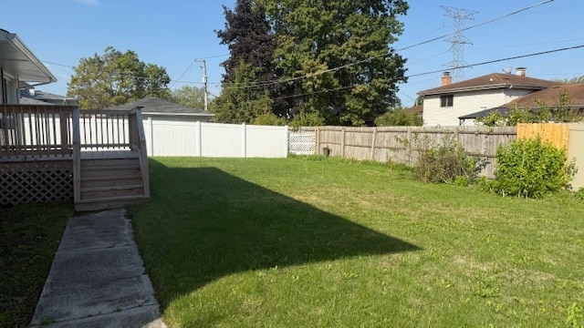 view of yard featuring a wooden deck