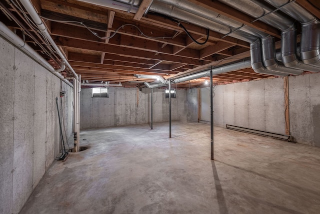 basement with baseboard heating