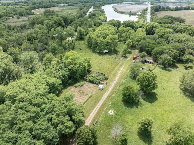 birds eye view of property featuring a rural view and a water view