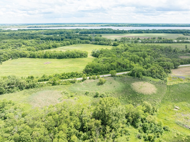 bird's eye view featuring a rural view and a water view