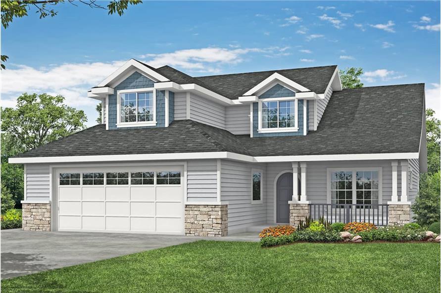 view of front of house featuring a garage, a front yard, and covered porch