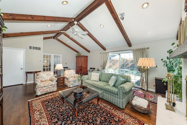 814 Countryside Dr, Wheaton, IL 60187 - living room featuring wood finished floors, beamed ceiling, recessed lighting, a ceiling fan, and baseboards