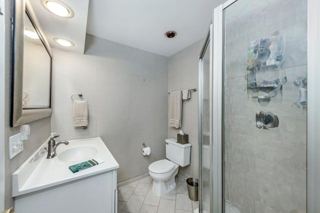 814 Countryside Dr, Wheaton, IL 60187 - full bathroom featuring tile patterned floors, a shower stall, toilet, and vanity