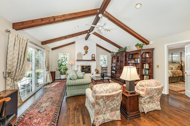 814 Countryside Dr, Wheaton, IL 60187 - living area featuring wood finished floors, a brick fireplace, recessed lighting, baseboards, and ceiling fan