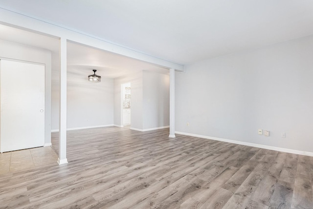 unfurnished living room with light wood-type flooring