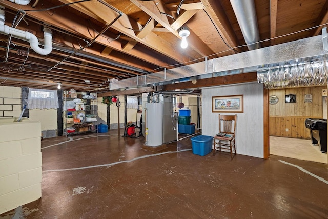 basement featuring water heater