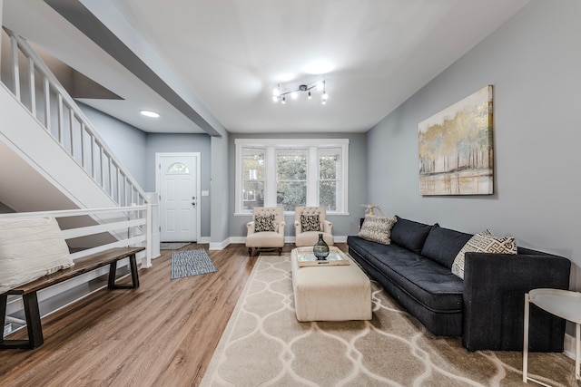 living room with wood-type flooring