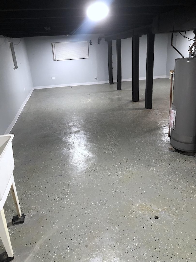 basement featuring gas water heater